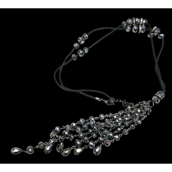 Glam Goth Mirror Finish Glass Beaded Tassel Necklace - Picture 1 of 6